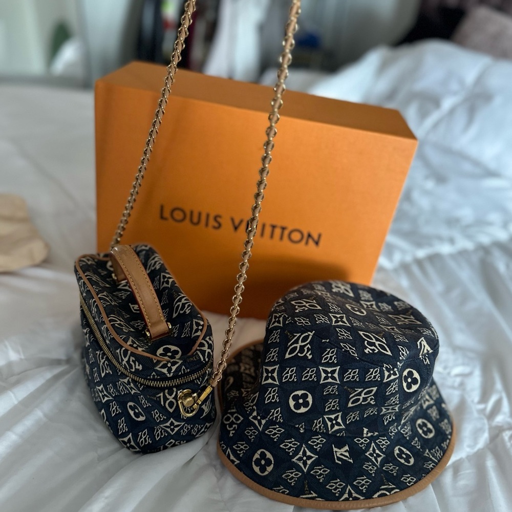 LouisVuitton “Since 1854” collection Denim Monogram Bucket Hat &Vanity case Bag